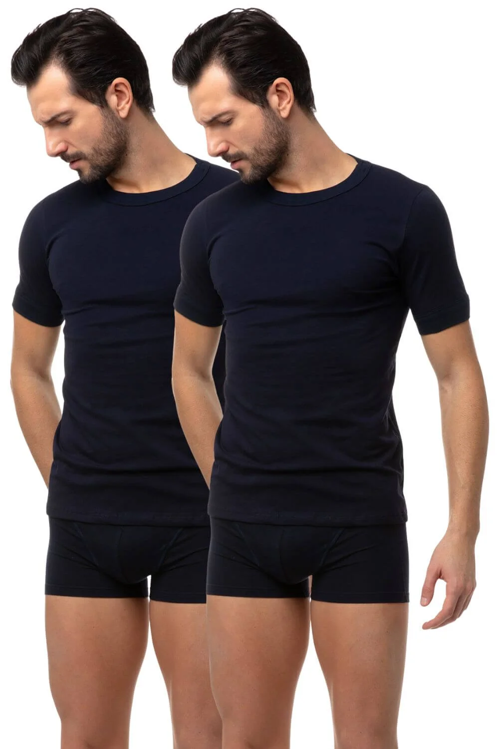 Minerva Sporties Κοντομάνικη Ανδρική Φανέλα 2Pack 12013-155 - ΜΑΡΙΝ - S