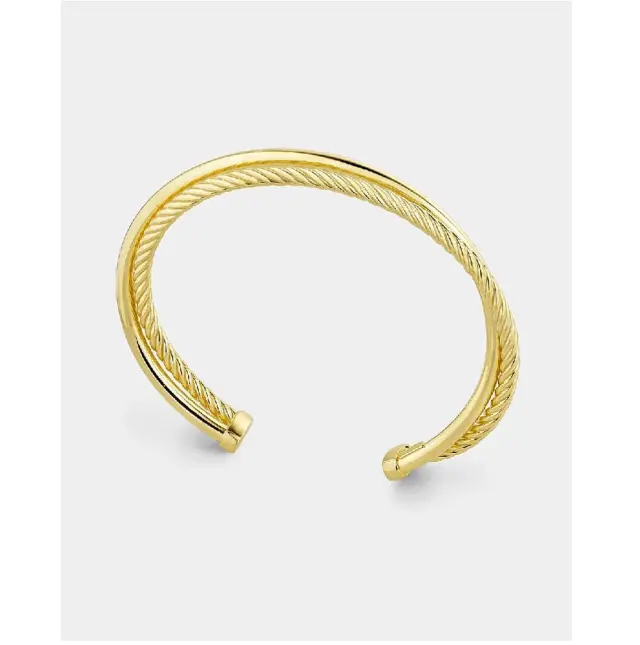 Vogue Cuff με λεία και twisted λεπτομέρεια από επιχρυσωμένο Ασήμι 925° 20174872301
