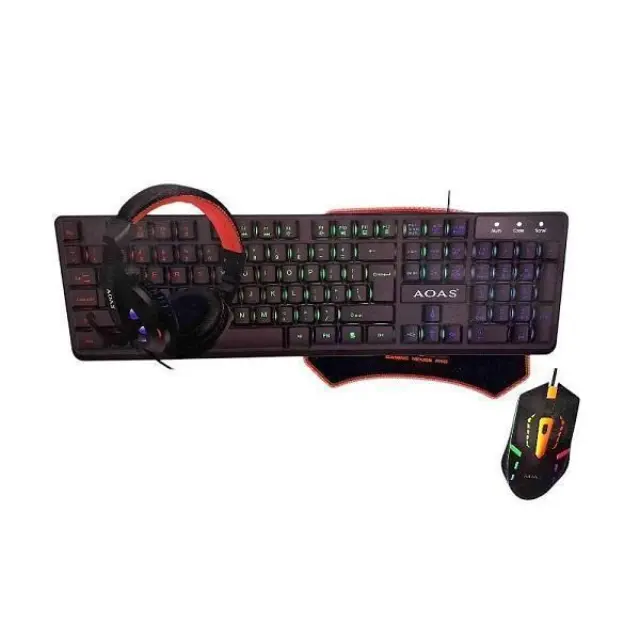 Πλήρες σετ Gaming 4 σε 1 της AOAS με ενσύρματο πληκτρολόγιο, ακουστικά, ποντίκι και mousepad με RGB φωτισμό WB-1077