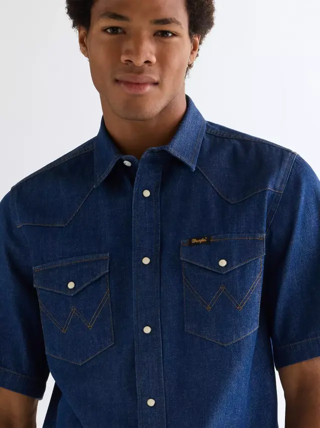 Wrangler Ανδρικό Τζιν Πουκάμισο 112378127 – Dark Blue - S 3