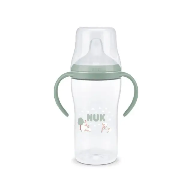 NUK Perfect Match Εκπαιδευτικό Μπιμπερό με Στόμιο Σιλικόνης και 2 Λαβές 6+ Μηνών, Πράσινο Προβατάκια, 260ml