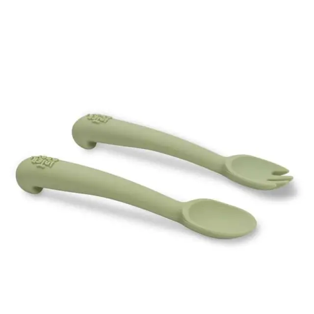 Interbaby Σετ Κουτάλι- Πιρούνι Σιλικόνης Olive Green 3