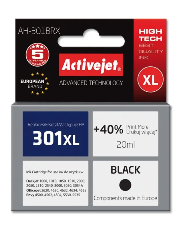 Activejet AH-301BRX Ink (HP 301XL CH563EE compatible Premium 20 ml black)
