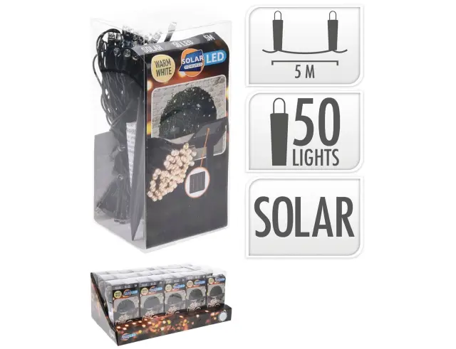 50 Ηλιακά Φωτάκια LED - 5 Μέτρα + 2 Μέτρα σύνδεσης, Κανονική Διάταξη, Πράσινο καλώδιο PVC - Θερμό Λευκό CZ6540060