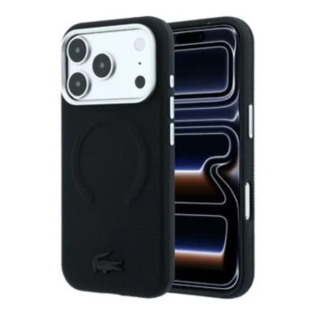 Lacoste PVC Petit Pique Semi Wrap Embossed MagSafe Case for iPhone 18 Pro Black