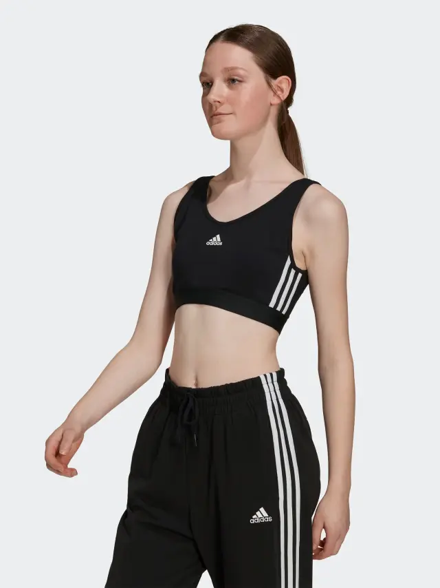 Adidas Essentials 3-Stripes Γυναικείο Αθλητικό Μπουστάκι Μαύρο με Αφαιρούμενη Ενίσχυση GS1343 1011