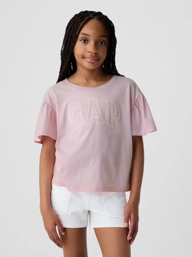 Ροζ Παιδική Gap Logo Flutter Μπλούζα light peony - XS