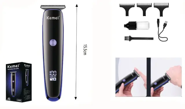 Kemei Επαγγελματική Επαναφορτιζόμενη Κουρευτική Μηχανή Μαύρη KM-828 3