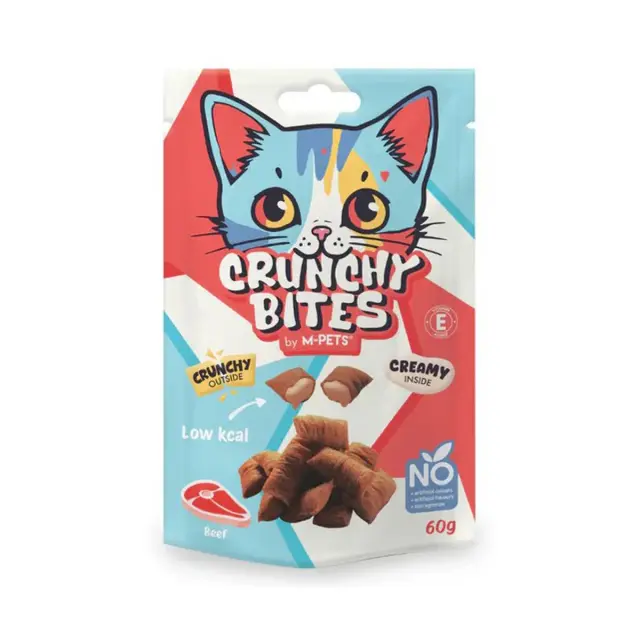 M-PETS Crunchy Bites Beef 60gr Τραγανές Λιχουδιές Γάτας με Βοδινό