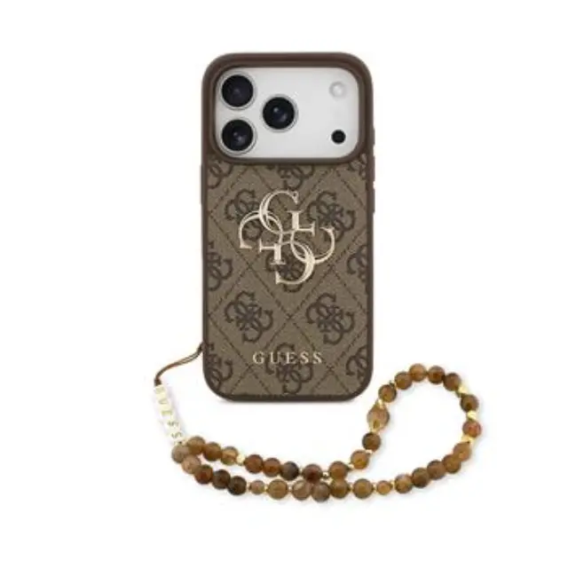Guess PU 4G Metal Logo Strap Case for iPhone 17 Pro Brown