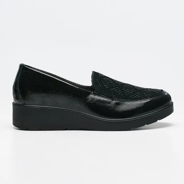 Imac Μοκασίνια-Loafers Γυναικείο Δέρμα Λουστρίνι/Δέρμα Nubuck Μαύρο IMA/255570 V/NERO