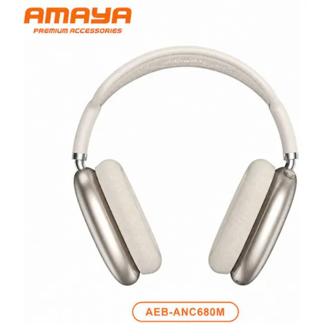 Amaya AEB-ANC680M Ασύρματα Bluetooth Over Ear Ακουστικά με 50 ώρες Λειτουργίας Μπεζ