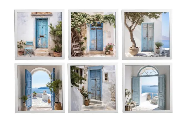 Θέμα (island ) 6 Κάδρα 37x37cm 6 κορνίζες ξύλινες χρώμα λευκό θέμα με πλαστικοποίηση (Κ 2033/3+ island)