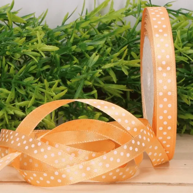 Κορδέλα σατέν 1cm x 23m, Πορτοκαλί-λευκό πουά