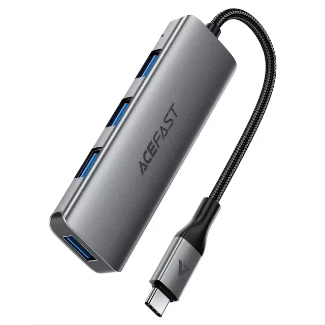 Acefast - Hub 4 in 1 (J15) - Type-C to 4x USB3.0, 5Gbps, Plug&Play, Aluminum Alloy, Nylon Braided Cable - Metal Gray
