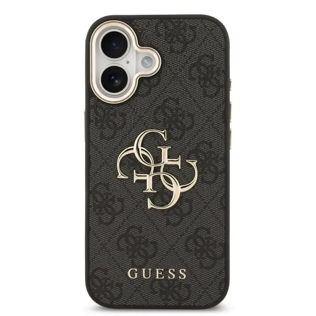 Guess PU Leather 4G Metal Logo Gold Frame Case for iPhone 17 Black 3
