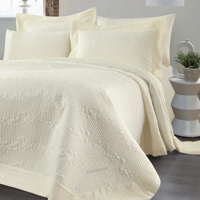 Νυφικό Σετ 3 Τεμ Κουβερλί 230x250 Υπέρδιπλο Beauty Home Emelia 12505 Εκρού 100% Microfiber