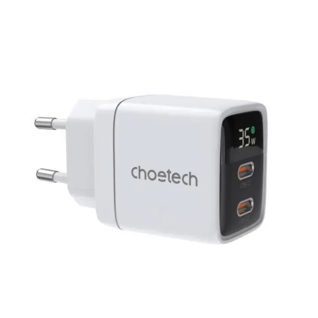 Φορτιστής Ταξιδίου Ταχείας Φόρτισης Choetech PD6051 με Διπλή Έξοδο 2xUSB C GaN PD 35W Λευκό N65336