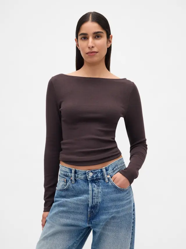 Γυναικεία Μπλούζα με Boatneck Λαιμόκοψη Terra brown