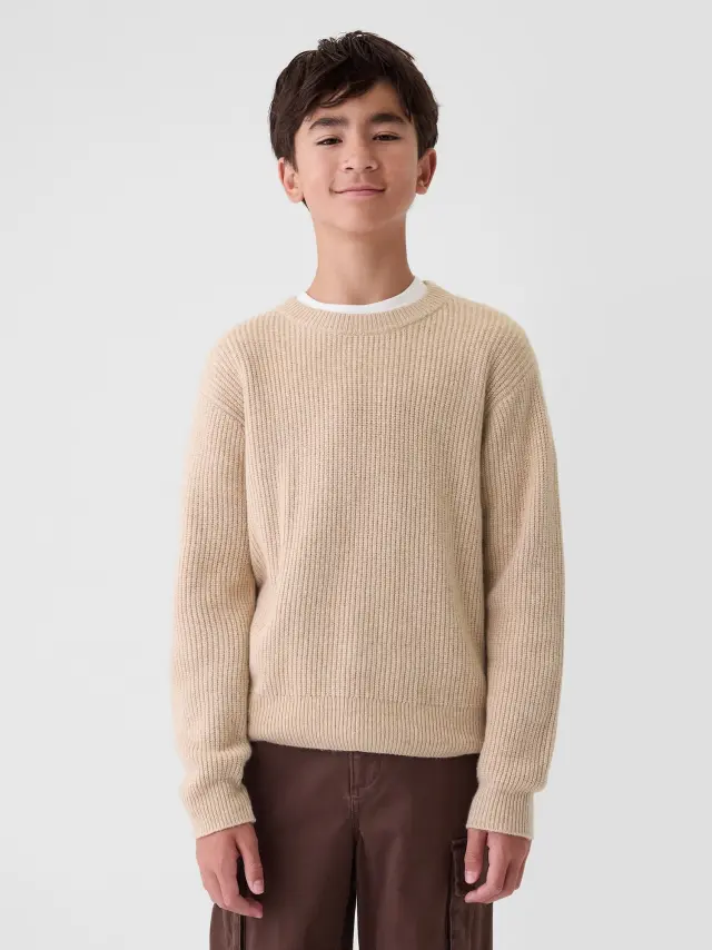 Μπεζ CashSoft Rib Crewneck Πουλόβερ Light oat heather - M
