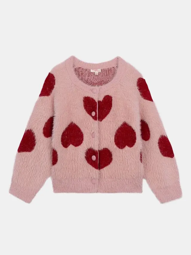 Παιδική Ζακέτα για Κορίτσια Fluffy Hearts ΡΟΖ
