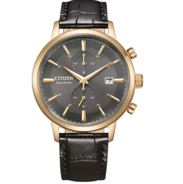 Citizen EcoDrive Chronograph Men's Watch Black Leather Strap CA7067-11H