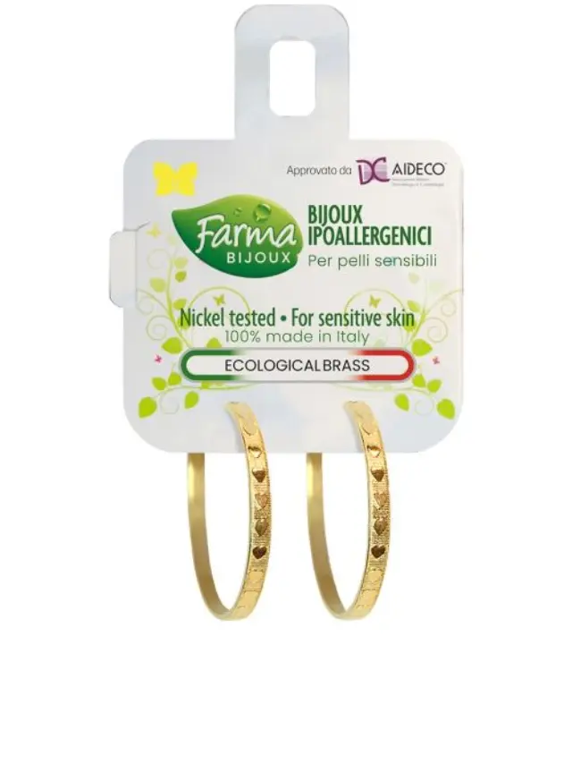 FARMA BIJOUX Υποαλλεργικά Σκουλαρίκια Κρίκοι Χρυσοί Με Ανάγλυφες Καρδιές 25,0mm 2
