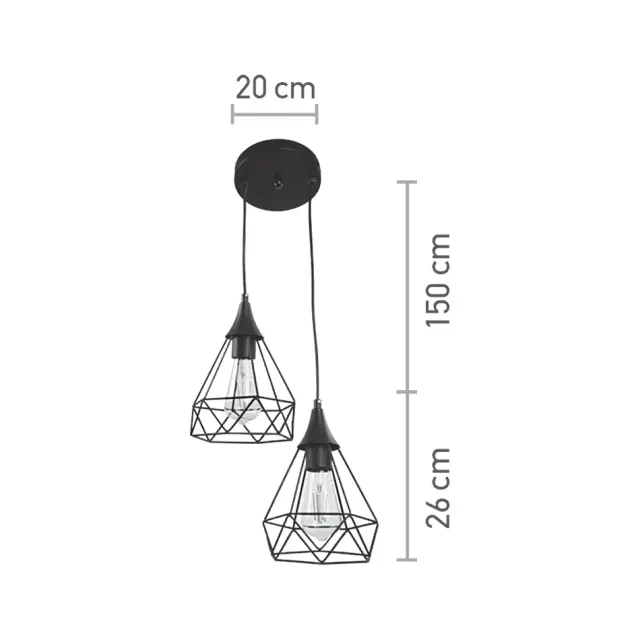 InLight Κρεμαστό φωτιστικό από μαύρο μέταλλο 2XE27 D:20cm (4024-2-BL-ROSETTE) 2