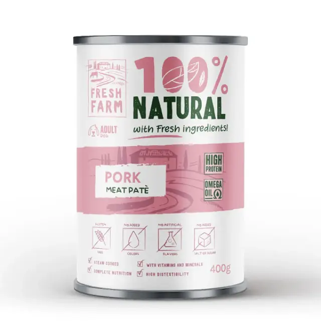 Fresh Farm 100% Natural Dog Adult Πατέ Χοιρινό 400gr Μονόχρωμο