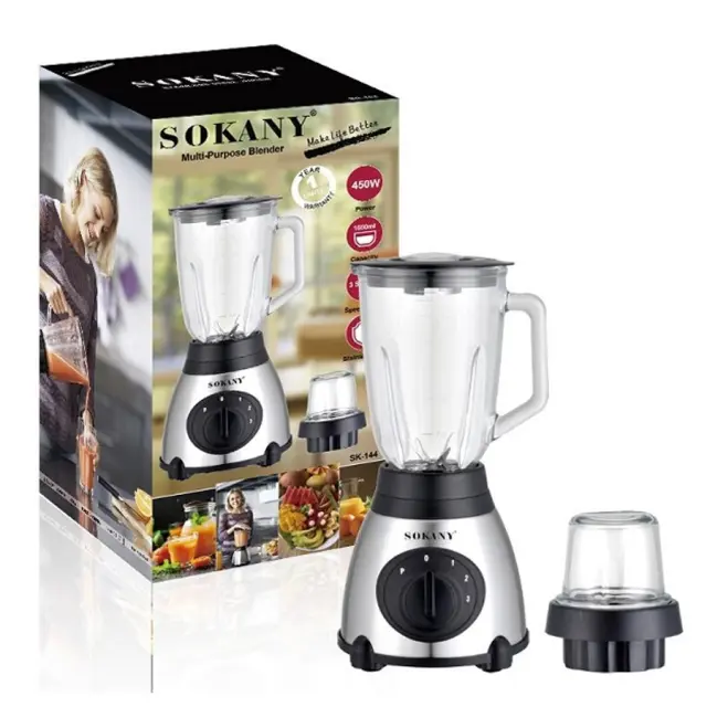 Sokany SK-148S Μπλέντερ για Smoothies με Γυάλινη Κανάτα 1.5lt 400W Γκρι