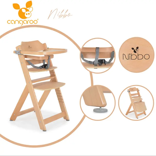 CANGAROO - Wooden high chair 2 in 1 Nibbo natural - 3801005150977