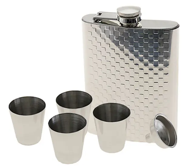 Hip Flask Set Φλασκί Ποτού με 4 Σφηνοπότηρα Chrome (F017) - 210ml 2