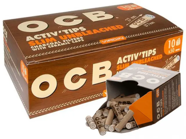 10x Φίλτρο OCB Slim Unbleached 50 Ενεργού Ανθρακα 7mm