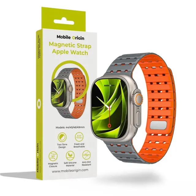 Mobile Origin Magnetic Strap, grey/orange - AW Ultra 2/1(49mm)9/8/7(45mm)/6/SE/5/4(44mm)/3/2/1(42mm)