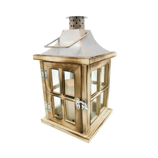 AcaLight Offer TORTE ΞΥΛΙΝΗ ΑΝΤΙΚΑ ΦΑΝΑΡΙ ΚΑΙ ΠΛΑΣΤΙΚΟ ΚΕΡΙ 1 LED ΘΕΡΜΟ ΛΕΥΚΟ ΜΠΑΤΑΡΙΑ 3xAAA IP44 150x150x260mm