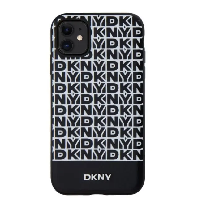 DKNY PU Leather Repeat Pattern Bottom Stripe MagSafe Case for iPhone 11 Black 2