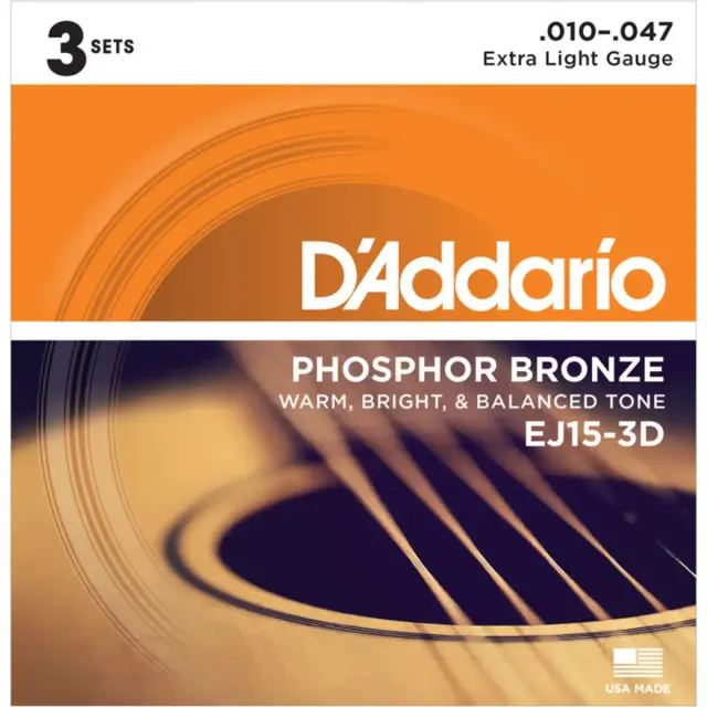 D'Addario EJ15-3D Phosphor Bronze Χορδές Ακουστικής Κιθάρας 10 - 47 (Πακέτο 3 Σετ)