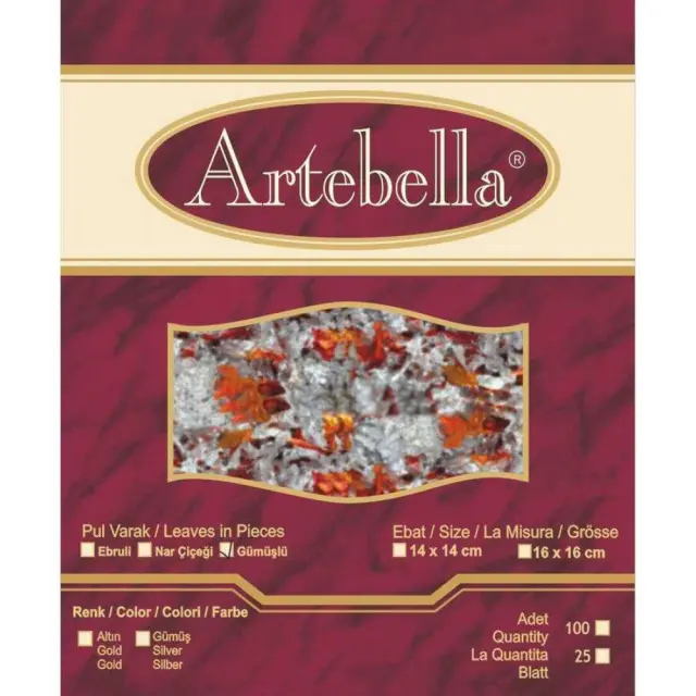 Artebella Φύλλο Χρυσού σε Νιφάδες (Τρίμμα), Ασημί-Red Mix 14x14cm - 25Φ