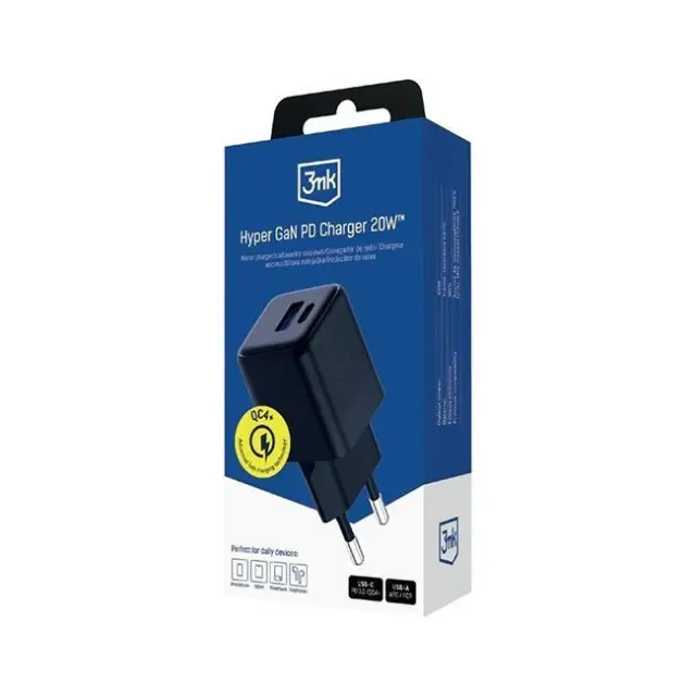 3mk Φορτιστής Hyper GaN Charger 20W QC4+ Black