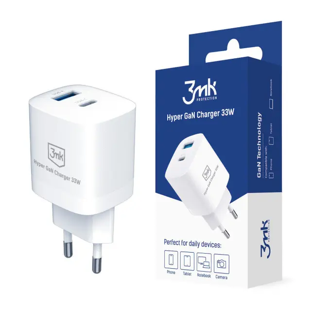 3mk® Hyper Charger με Θύρες USB-A και USB-C 33W-White