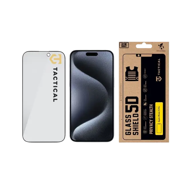Tactical Glass Shield Privacy Stealth 5D for Apple iPhone 15 Pro Black 3