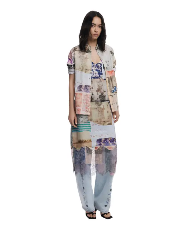 Desigual - Γυναικείο Πουκάμισο Postcard Regular Fit 25WWCW18-6063 Μπεζ 2