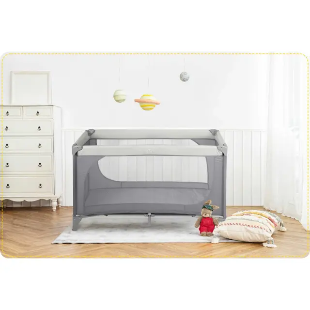 Ricokids Παρκοκρέβατο με ρόδες Light Grey 125x65χ78cm 2