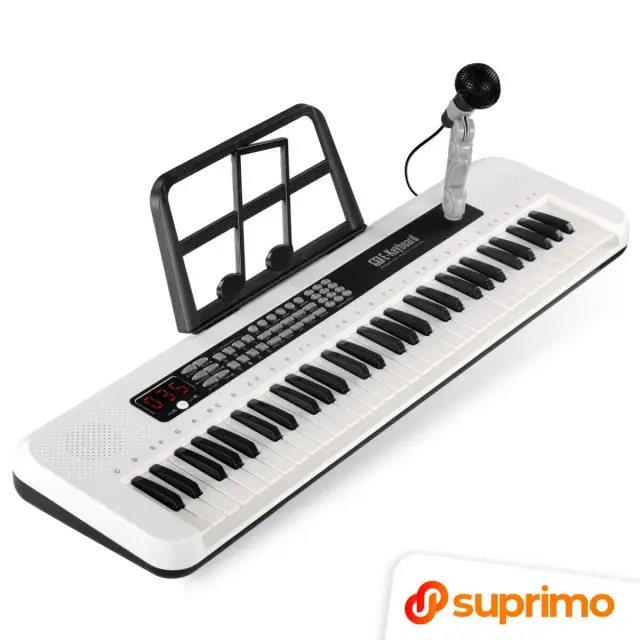 SUPRIMO KEY61 KD portable educational electronic keyboard 61-key instrument for children learning to play music rest wired microphone mic holder built-in speakers headphone output set