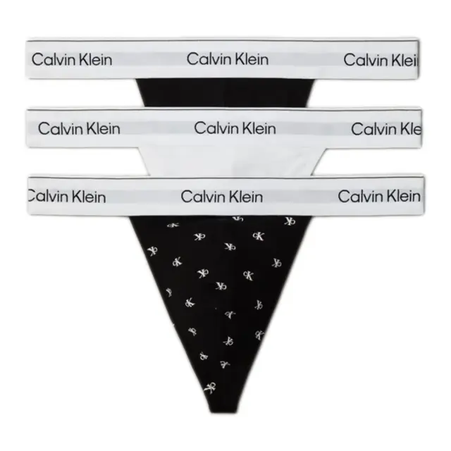 Calvin Klein Ανδρικό String Modern Cotton Thong - Τριπλό Πακέτο, Χρώμα Black-Diamond Logo Black-Classic Wh - S