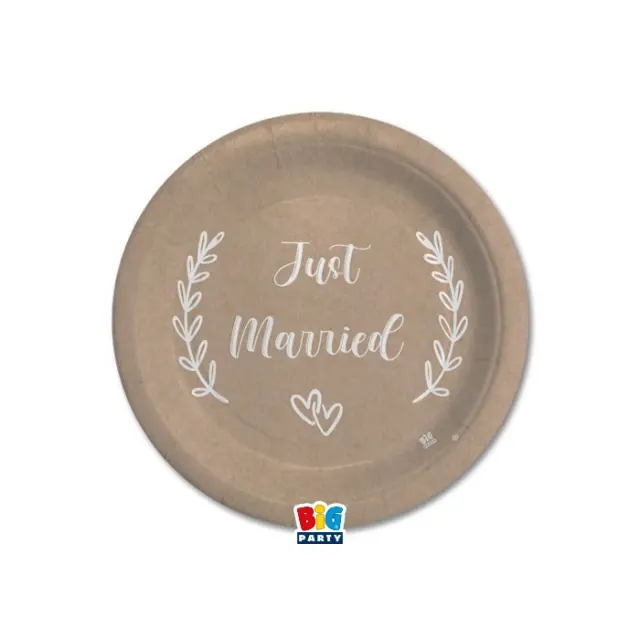 Χάρτινα Πιάτα Γάμου Just Married Kraft 18εκ / 8 τμχ