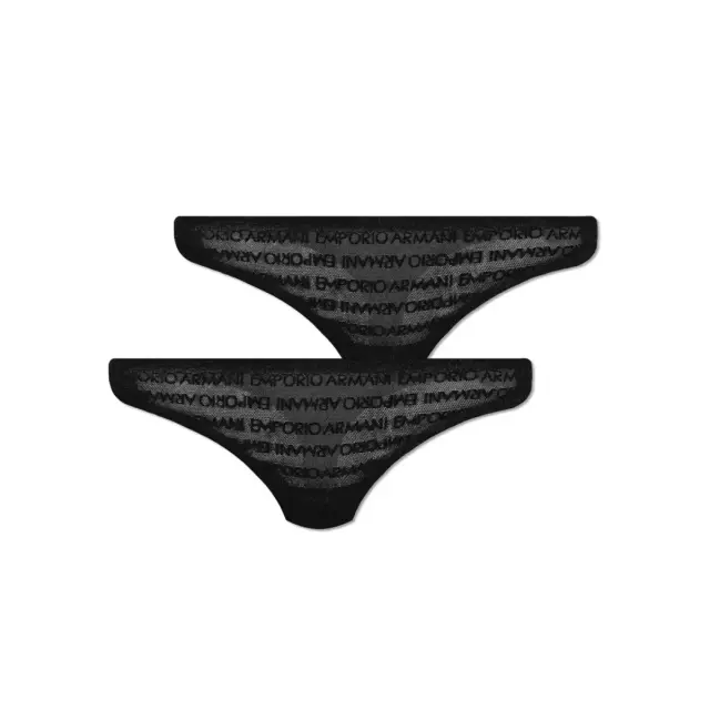 Emporio Armani Γυναικείο String Logo Lace - Διπλό Πακέτο, Χρώμα Μαύρο