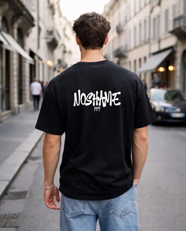 T-shirt Noshame® Oversized Μαύρο με τύπωμα - 142608 - XXL