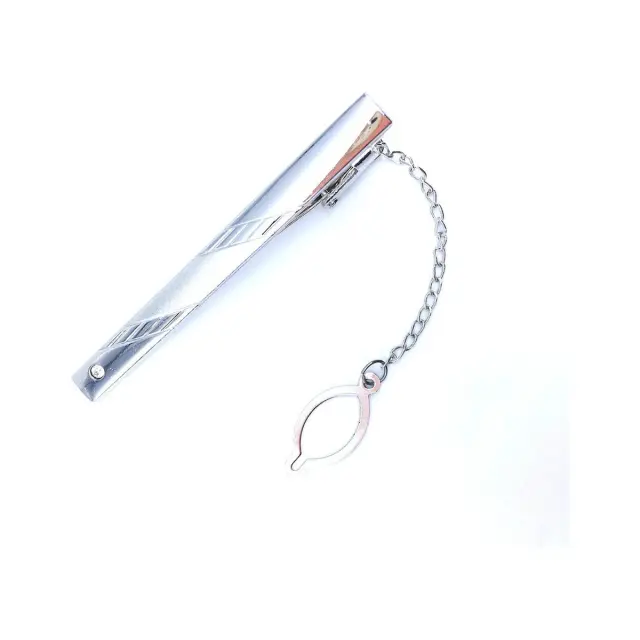 Ασημί Κλιπ Γραβάτας 6 cm με Αλυσίδα – LGTC-M57