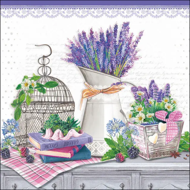Χαρτοπετσέτα για decoupage, 1τεμ, Λεβάντες στο τραπέζι